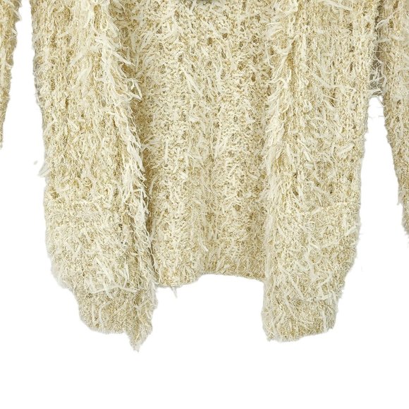 Janet Paris Open Front Cardigan Womens Size S/M Cream Gold Metallic Pockets NEW - Picture 9 of 16